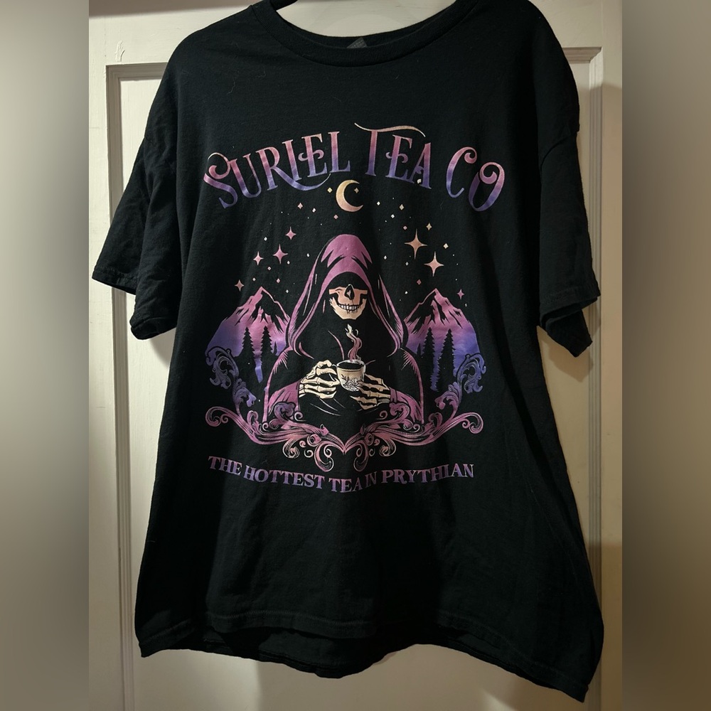 Black Graphic Tee with Purple Design
